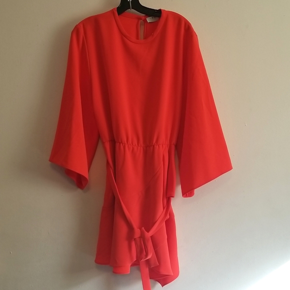 NWDFT IRO Layer Dress Matte Orange Belted Bell Kimono Sleeves Mini s FR 40 Large - Picture 2 of 10